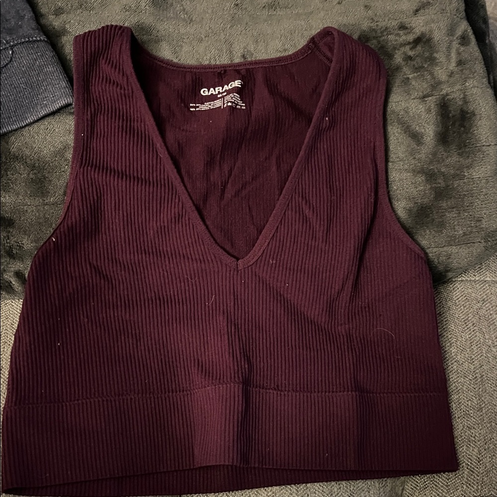 Garage Red Ribbed Crop Tank Top